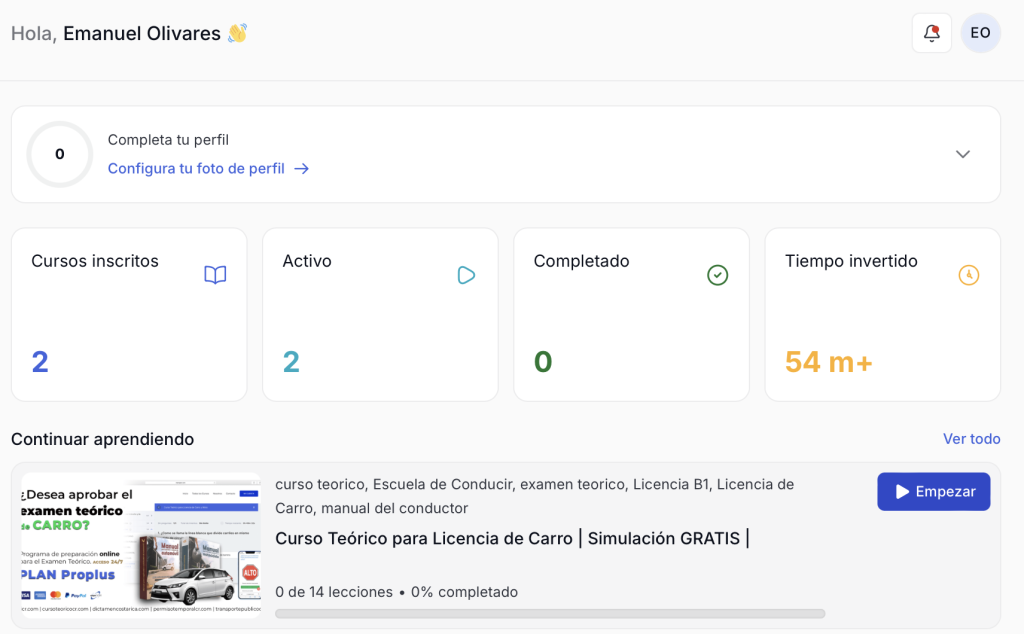 iniciar el examen de simulacion